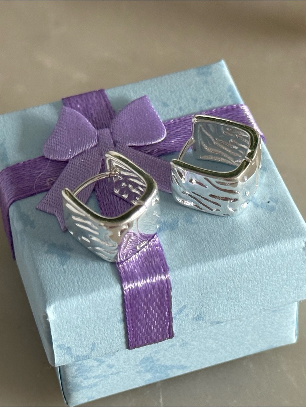 S925 Silver Textured Hoop Huggie Earrings